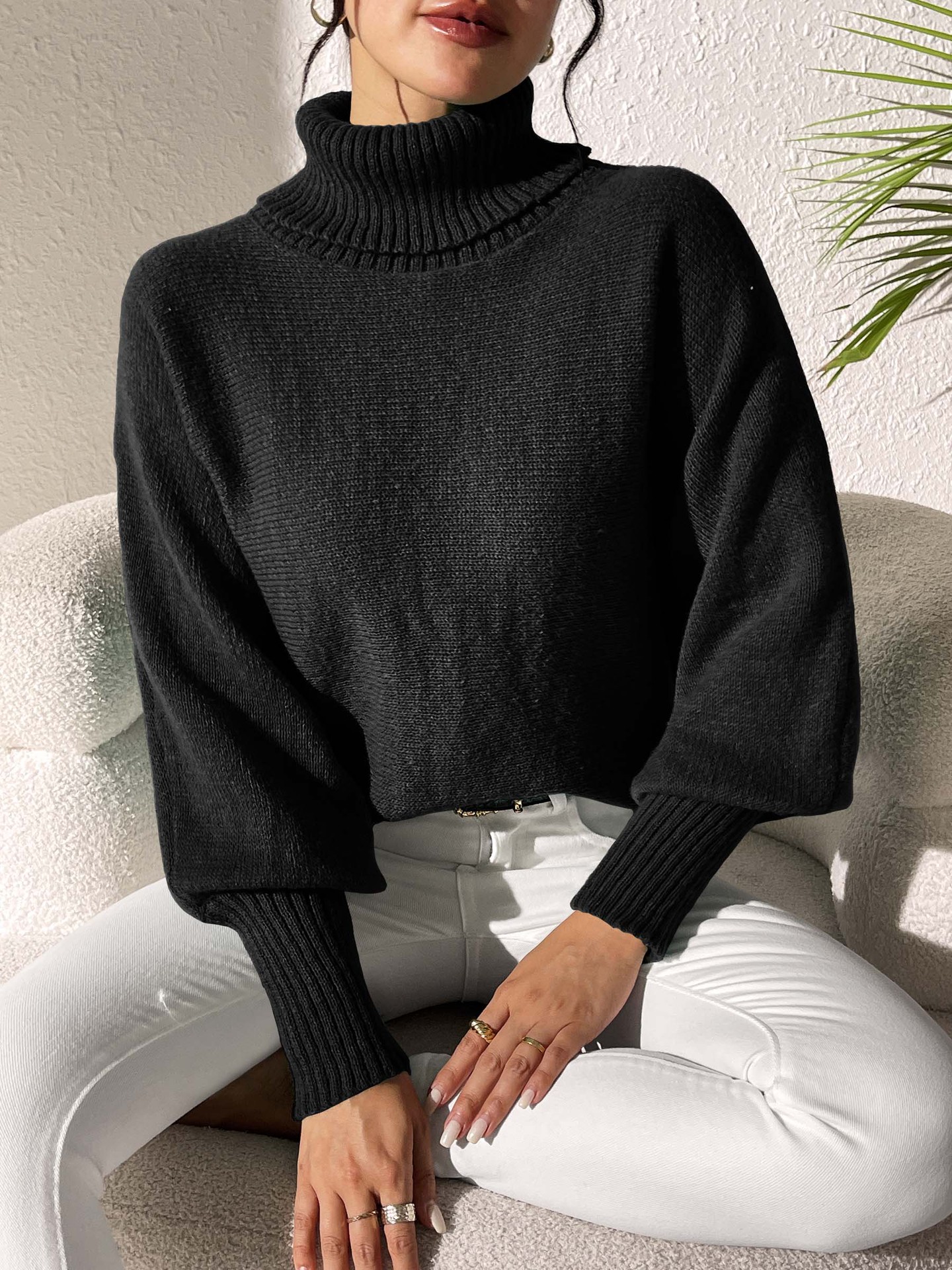 Bat Sleeve Turtleneck Lapel Cashmere Sweater