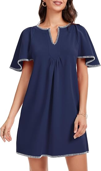 Casual Ruffled A-line Contrast Color V-neck Pocket Skirt