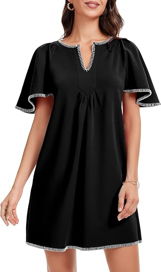 Casual Ruffled A-line Contrast Color V-neck Pocket Skirt