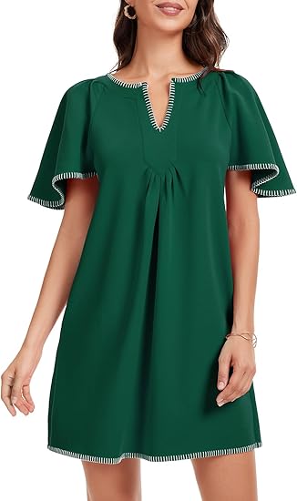 Casual Ruffled A-line Contrast Color V-neck Pocket Skirt