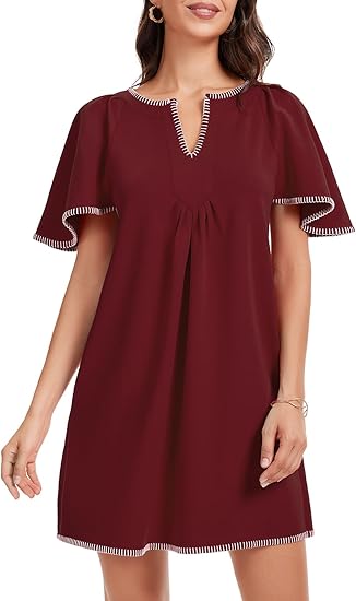 Casual Ruffled A-line Contrast Color V-neck Pocket Skirt