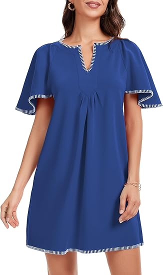 Casual Ruffled A-line Contrast Color V-neck Pocket Skirt