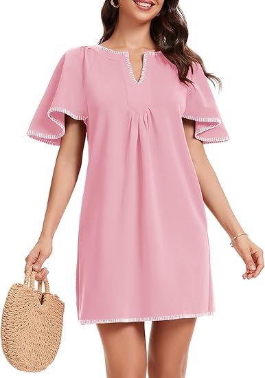 Casual Ruffled A-line Contrast Color V-neck Pocket Skirt