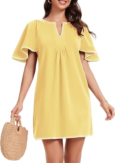 Casual Ruffled A-line Contrast Color V-neck Pocket Skirt