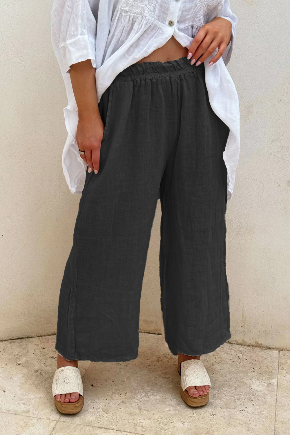 Women's Cotton and linen wide leg pants