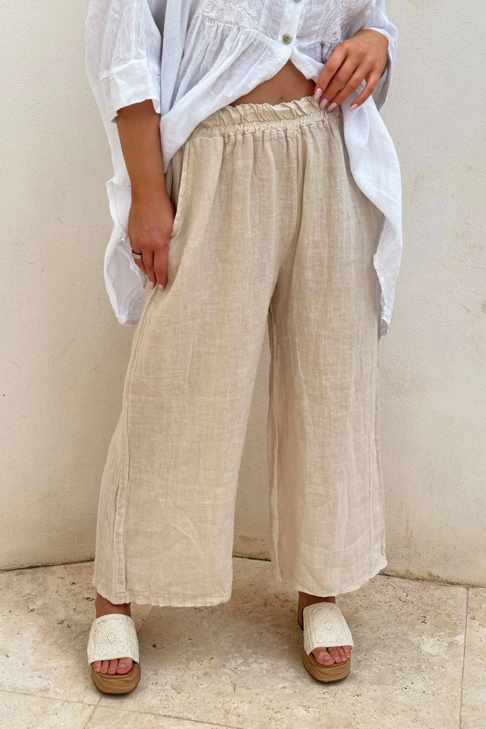 Women's Cotton and linen wide leg pants