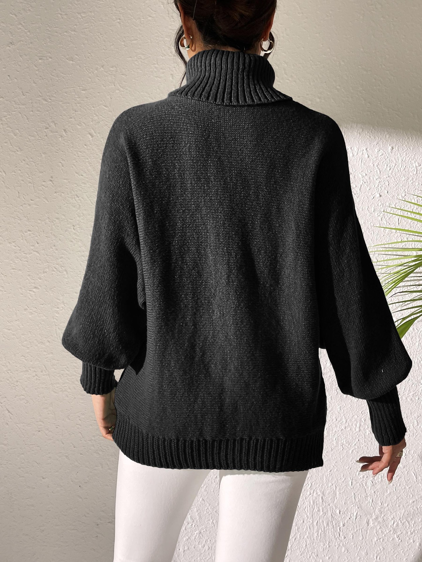 Bat Sleeve Turtleneck Lapel Cashmere Sweater