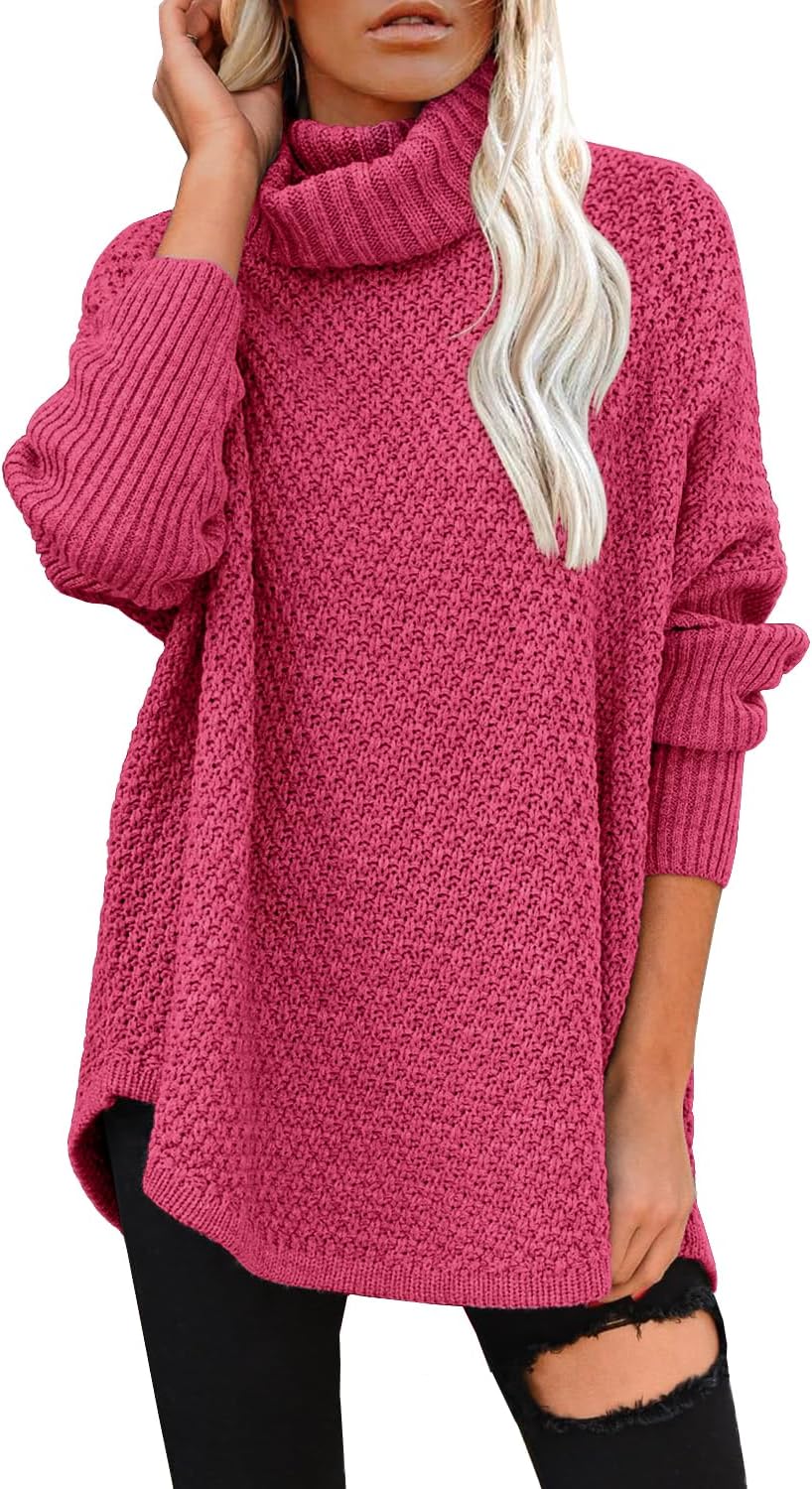 Women's Oversized Turtleneck Long Sleeve Casual Pullover Knit Tunic Sweater