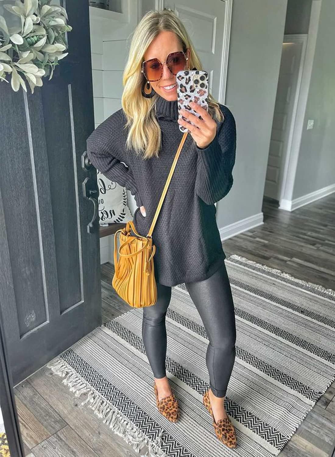 Women's Oversized Turtleneck Long Sleeve Casual Pullover Knit Tunic Sweater