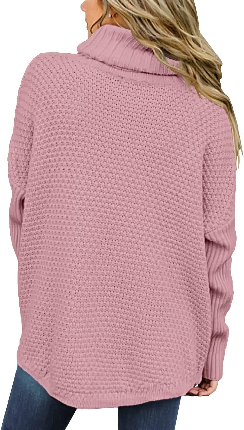 Women's Oversized Turtleneck Long Sleeve Casual Pullover Knit Tunic Sweater