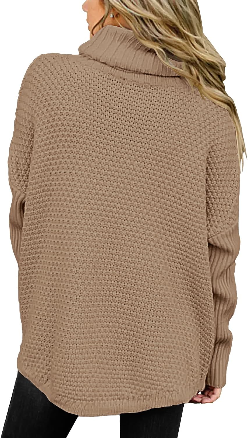 Women's Oversized Turtleneck Long Sleeve Casual Pullover Knit Tunic Sweater