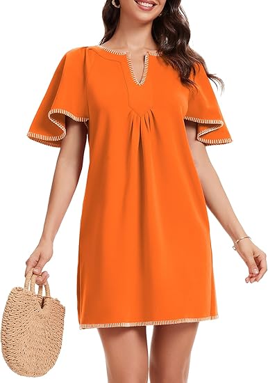 Casual Ruffled A-line Contrast Color V-neck Pocket Skirt