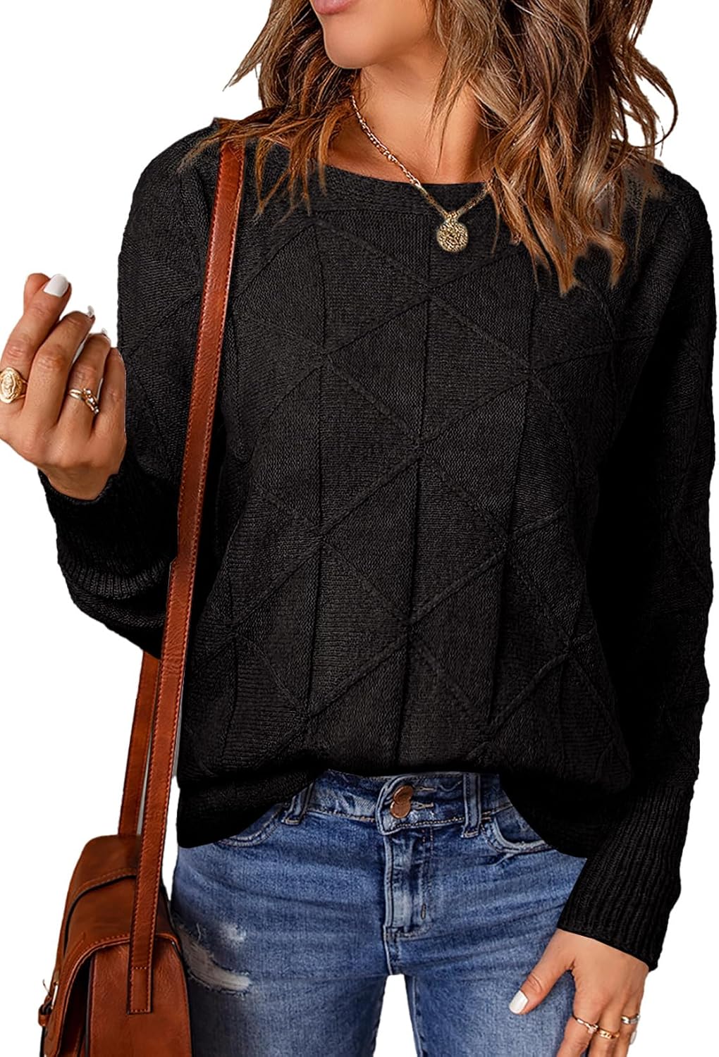 2025 Women's Casual Round Neck Batwing Sleeve Pullover Sweater