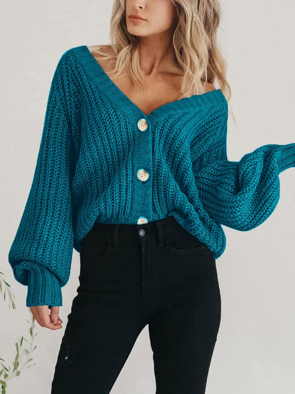 Women's Chunky Knit Cardigan Sweater Long Sleeve Button Loose Cardigan Jacket