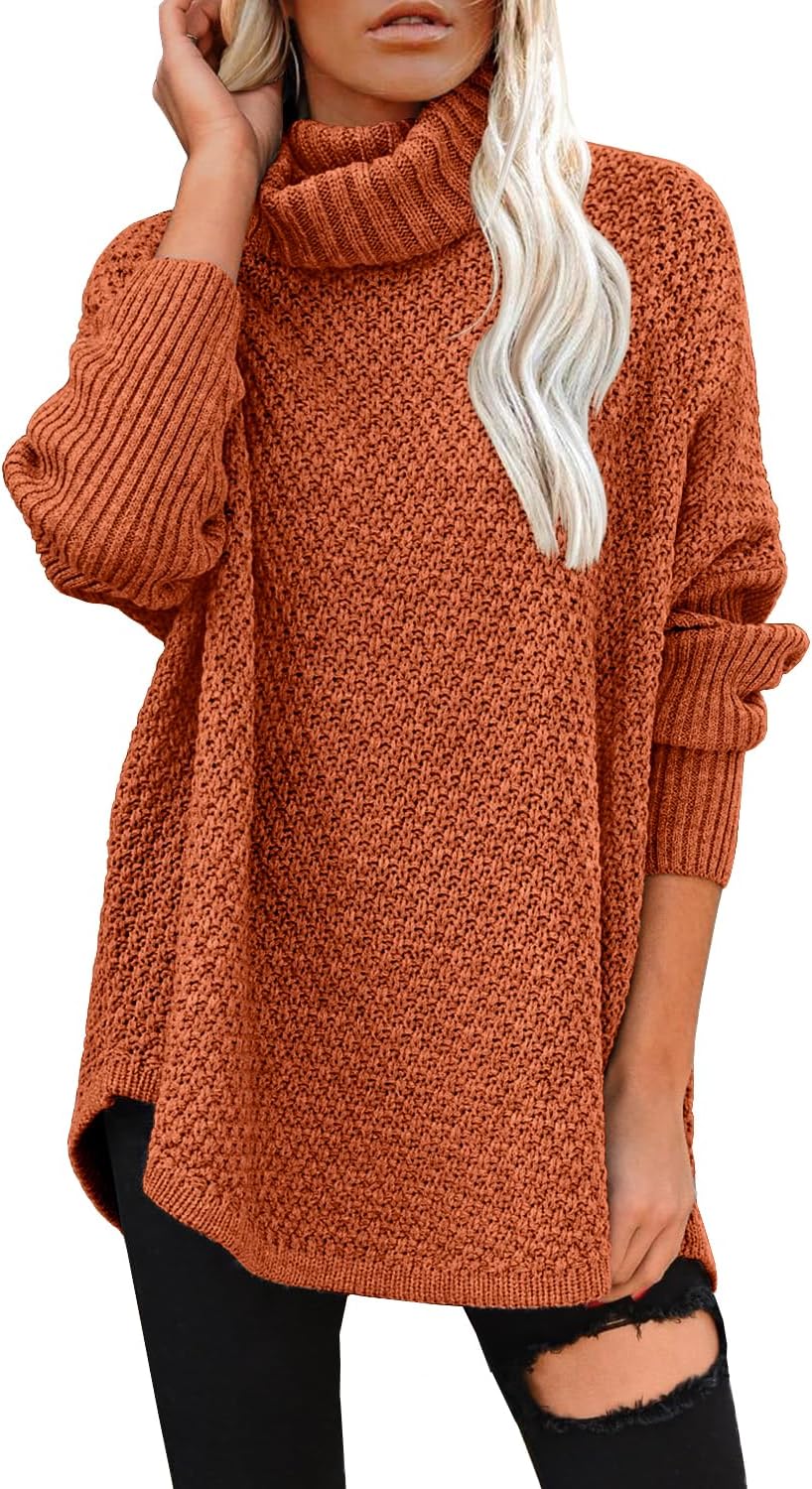 Women's Oversized Turtleneck Long Sleeve Casual Pullover Knit Tunic Sweater