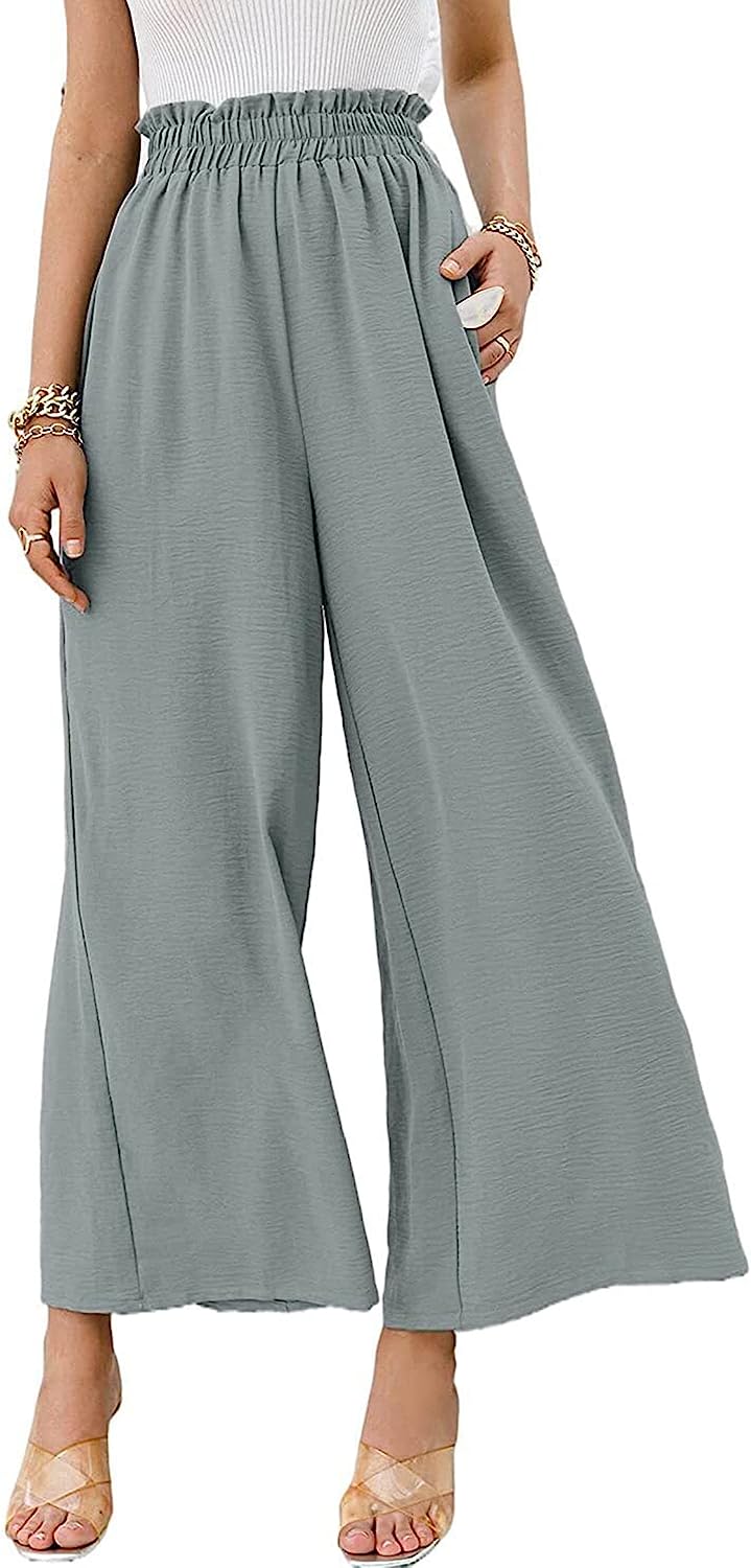 Awoscut Women High Waisted Straight Leg Pants Wide Leg Casual Summer Trouser Comfy Office Work Relaxed Fit Lounge Sweatpants