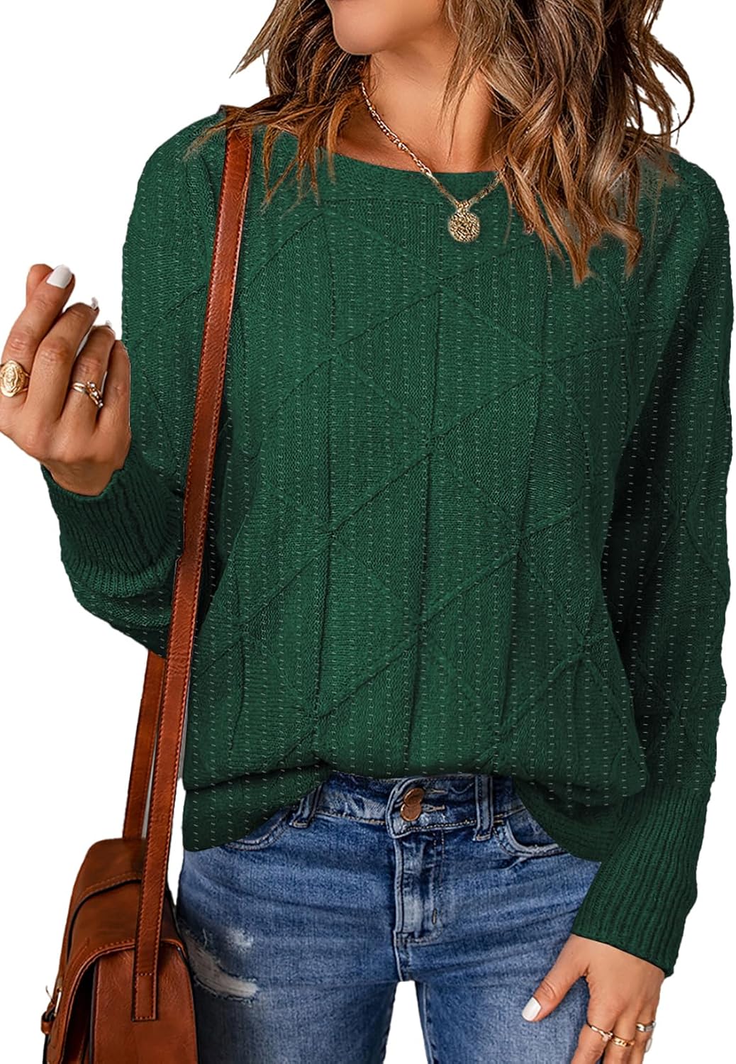 2025 Women's Casual Round Neck Batwing Sleeve Pullover Sweater