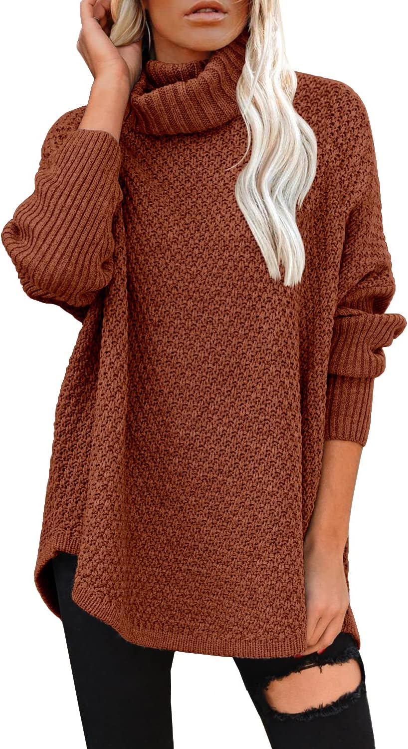 Women's Oversized Turtleneck Long Sleeve Casual Pullover Knit Tunic Sweater