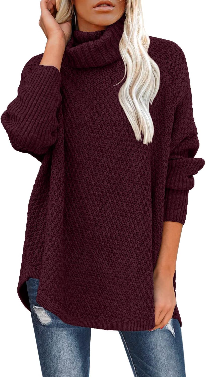 Women's Oversized Turtleneck Long Sleeve Casual Pullover Knit Tunic Sweater