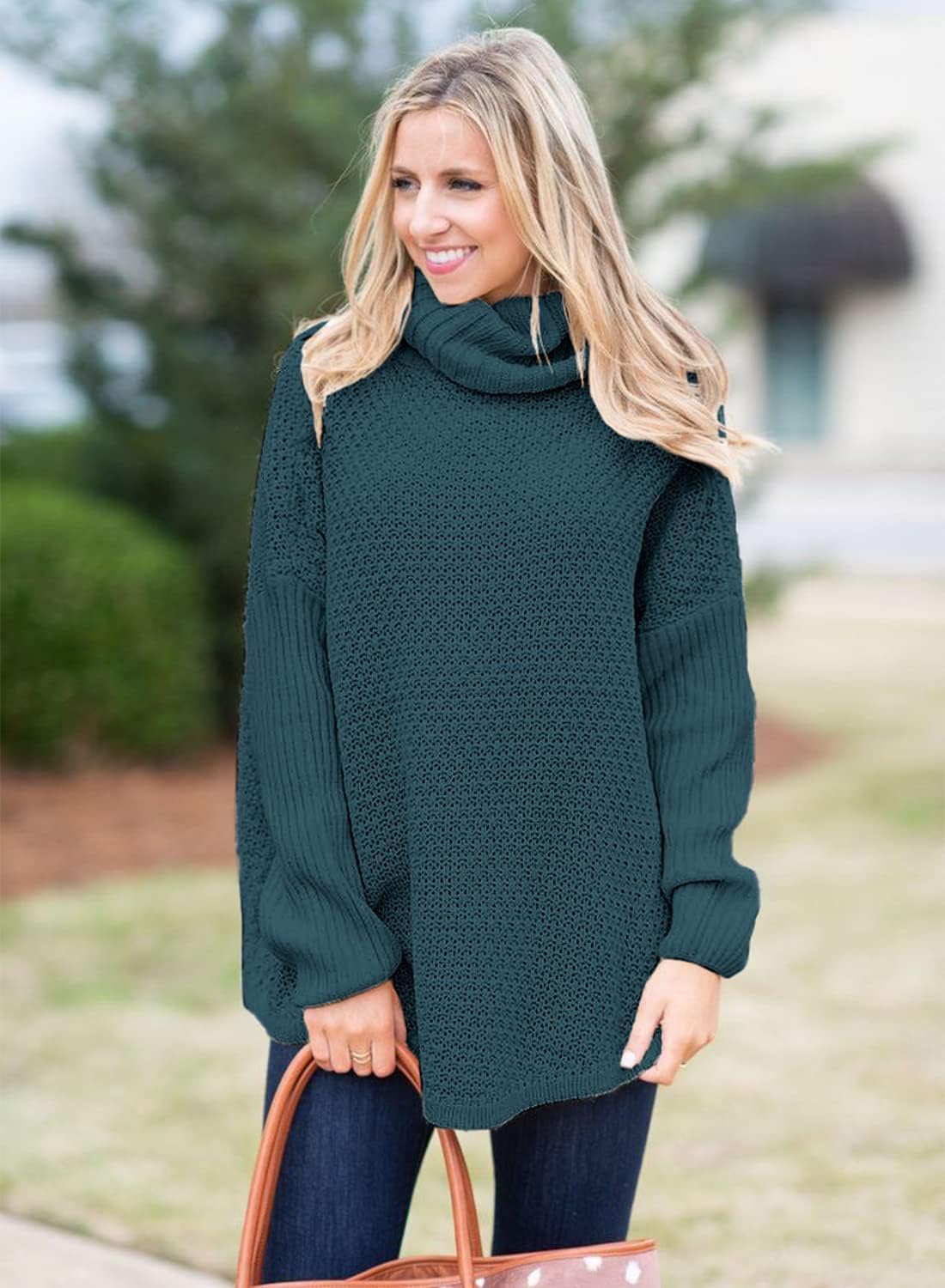 Women's Oversized Turtleneck Long Sleeve Casual Pullover Knit Tunic Sweater