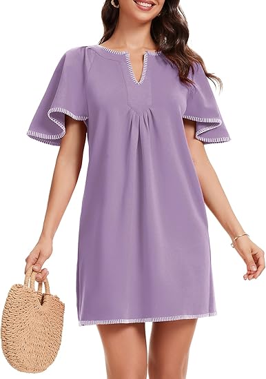 Casual Ruffled A-line Contrast Color V-neck Pocket Skirt