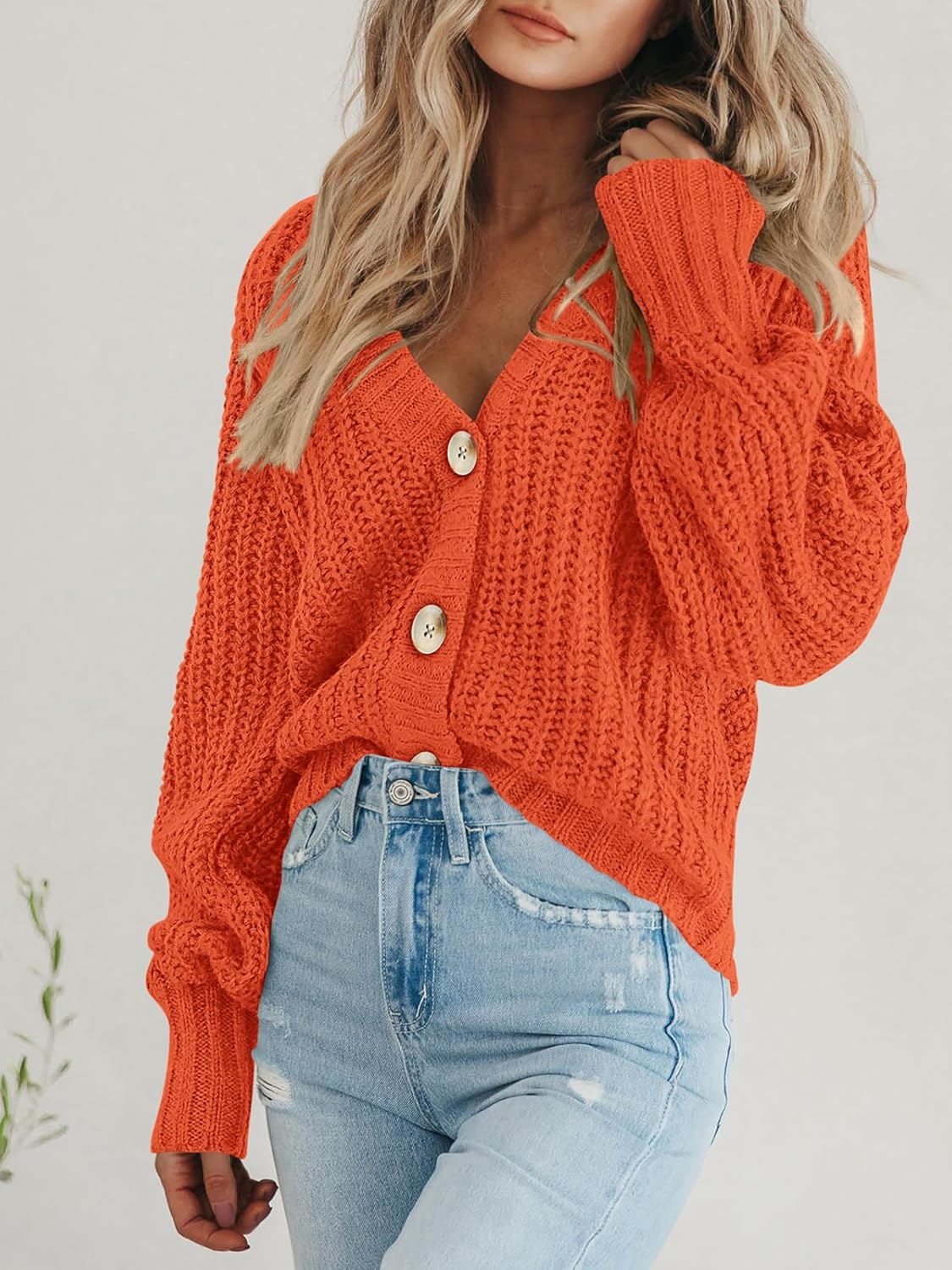 Women's Chunky Knit Cardigan Sweater Long Sleeve Button Loose Cardigan Jacket