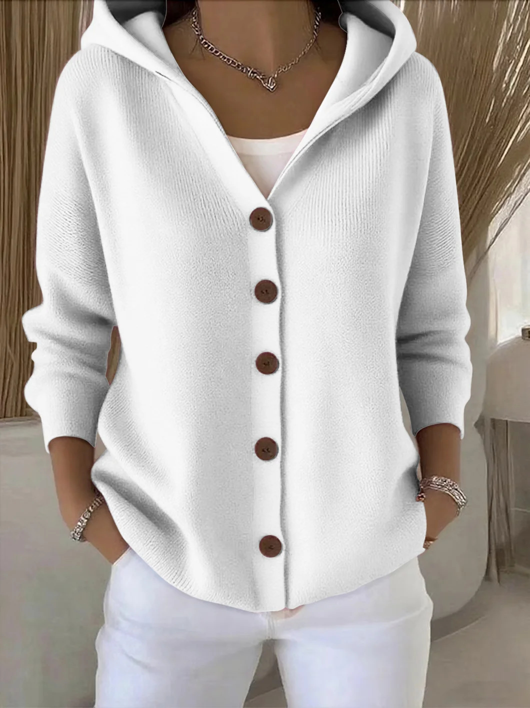 2025 Button Knit Hooded Cardigan Sweater Jacket