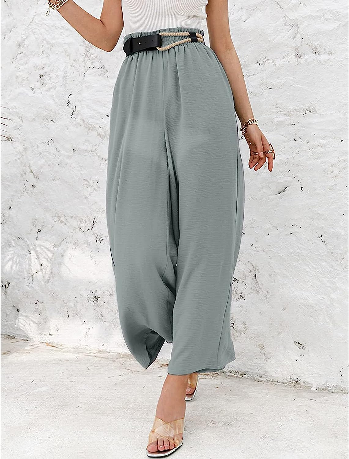 Awoscut Women High Waisted Straight Leg Pants Wide Leg Casual Summer Trouser Comfy Office Work Relaxed Fit Lounge Sweatpants