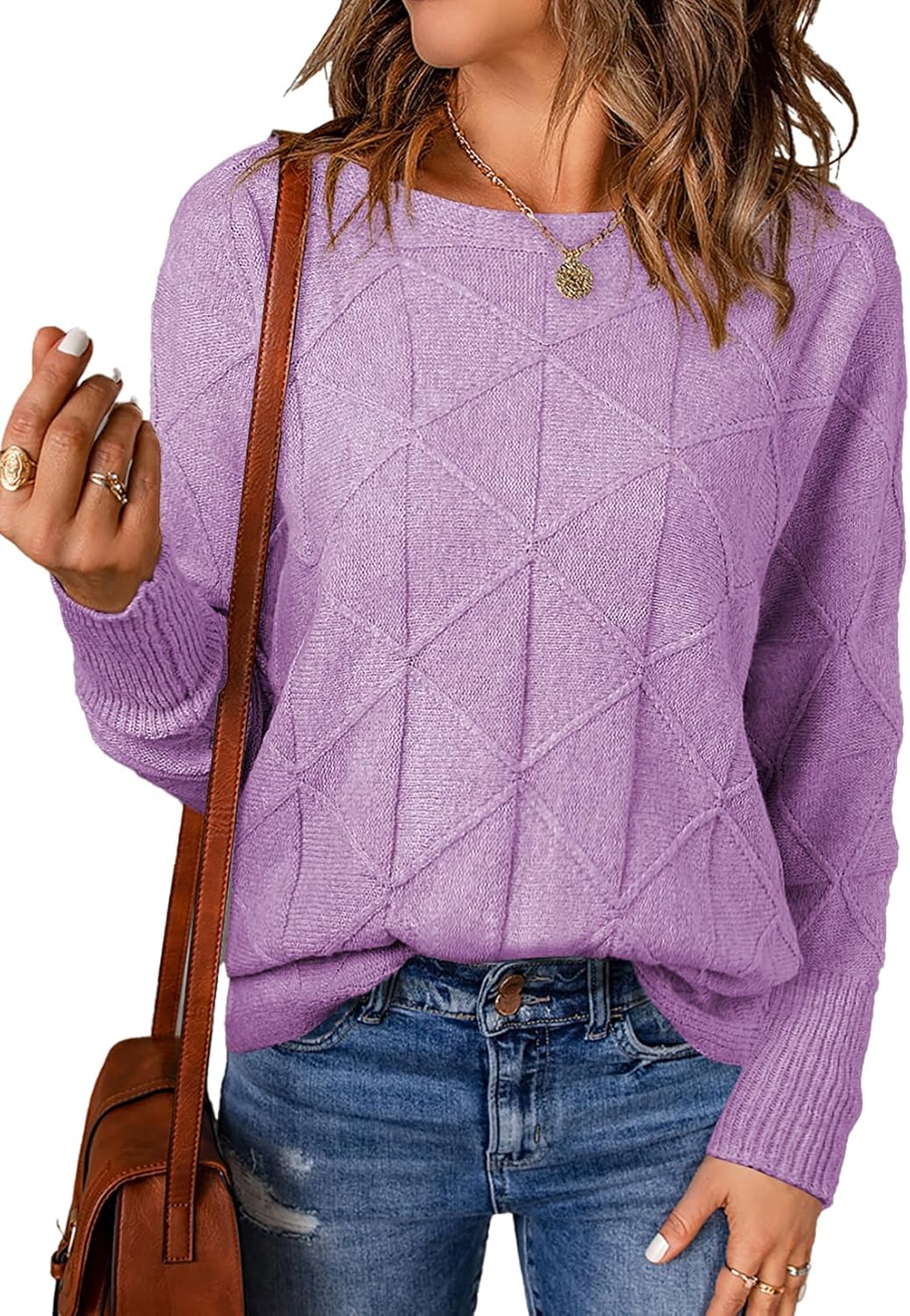 2025 Women's Casual Round Neck Batwing Sleeve Pullover Sweater