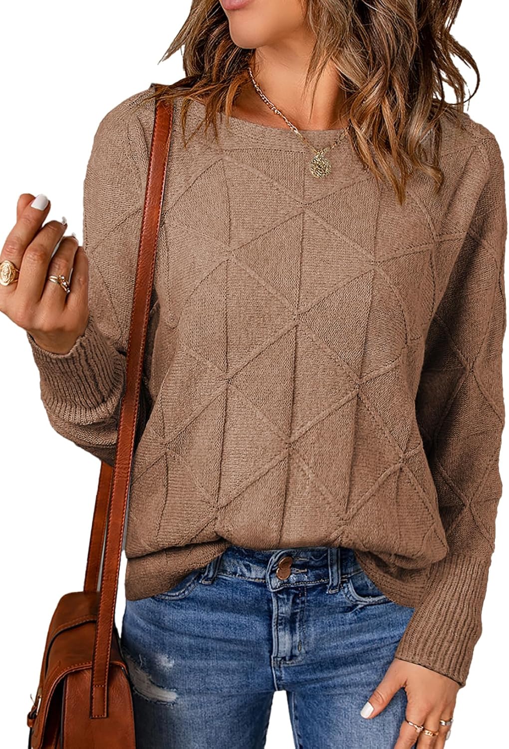 2025 Women's Casual Round Neck Batwing Sleeve Pullover Sweater