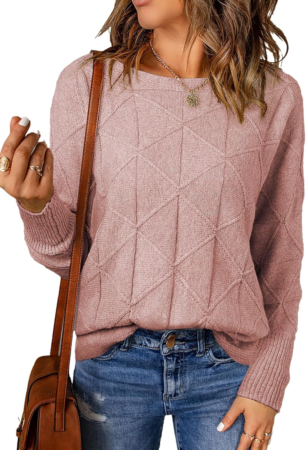 2025 Women's Casual Round Neck Batwing Sleeve Pullover Sweater