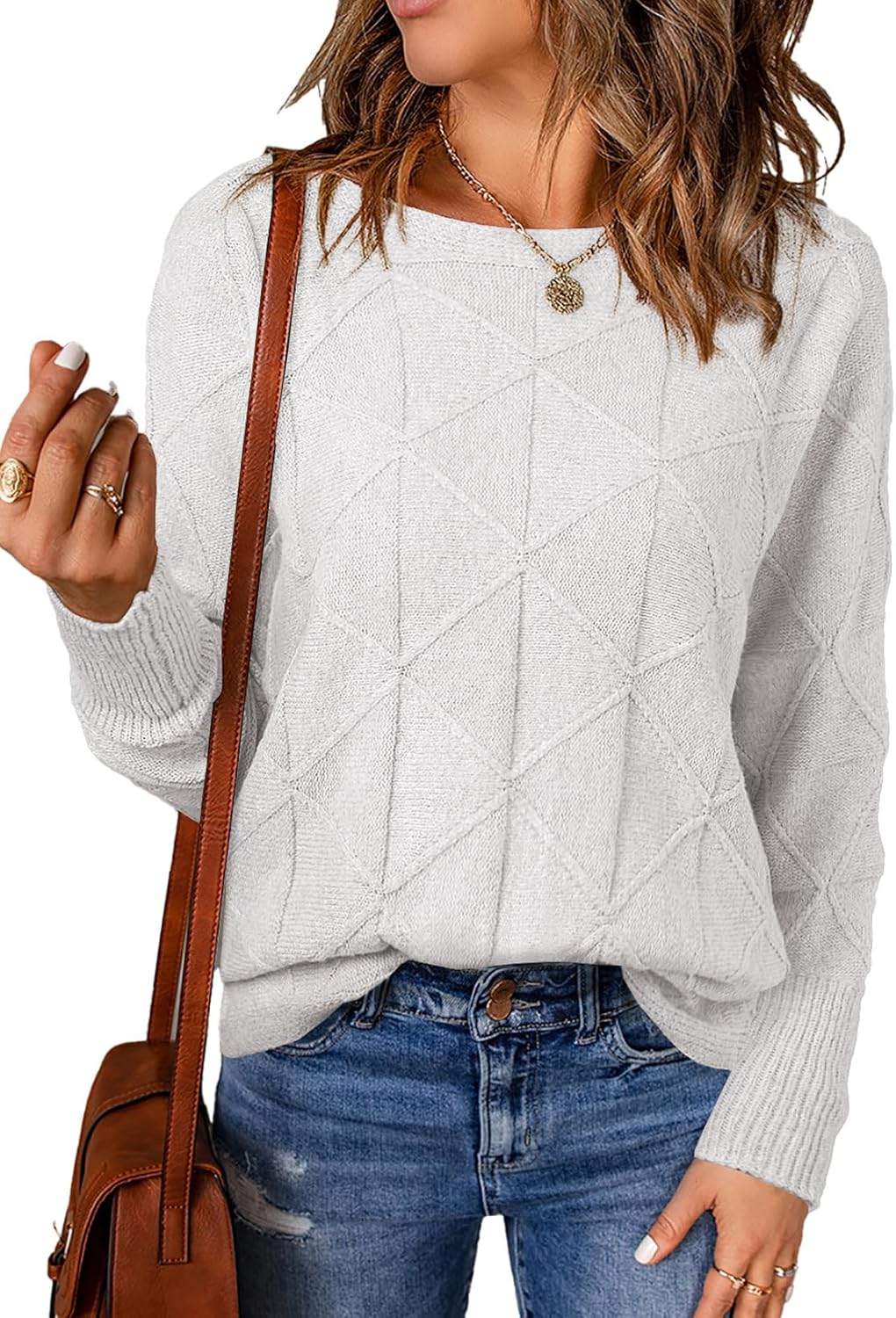 2025 Women's Casual Round Neck Batwing Sleeve Pullover Sweater