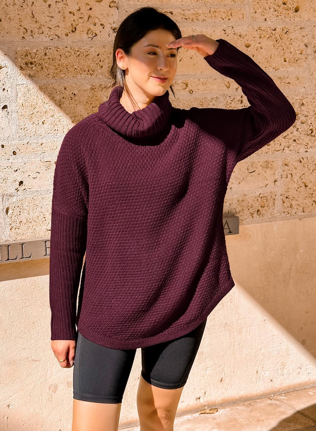Women's Oversized Turtleneck Long Sleeve Casual Pullover Knit Tunic Sweater