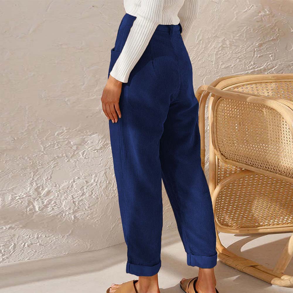 Grattlamm™ Ny stil kvinnors hög midja enfärgad manchester byxor med raka ben