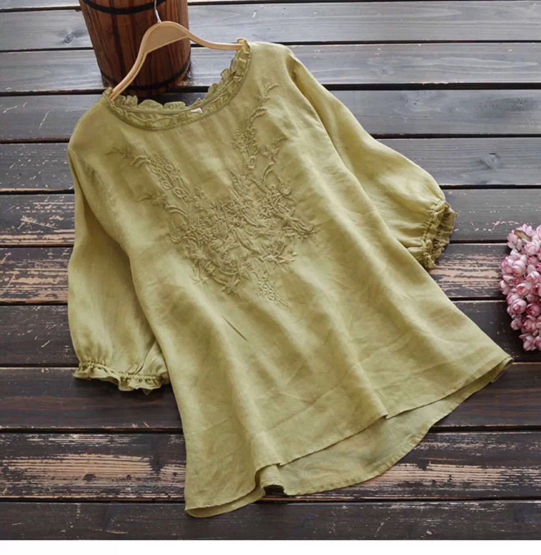 Cotton Linen Loose Fit Embroidered Breathable Shirt