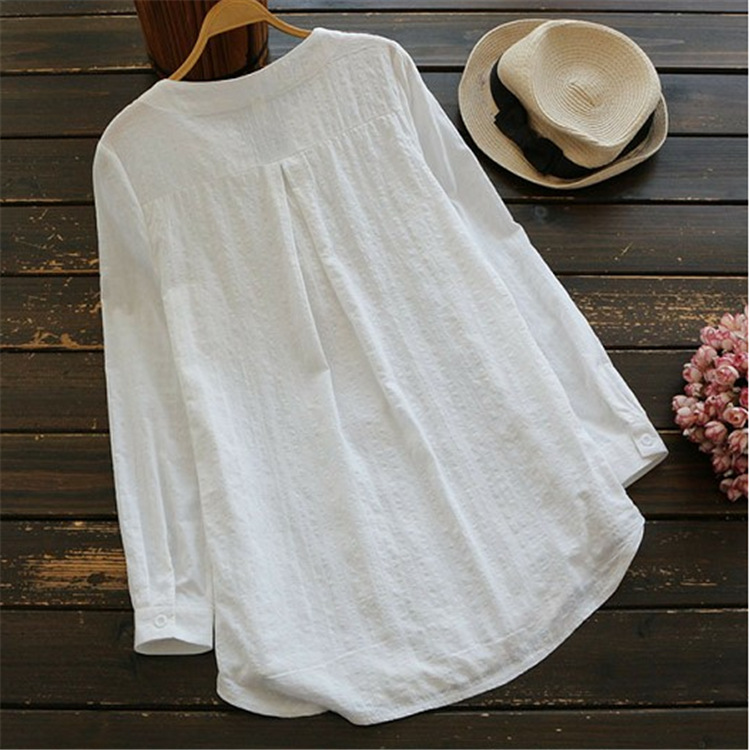 Cotton Linen Lace Style Embroidered Shirt