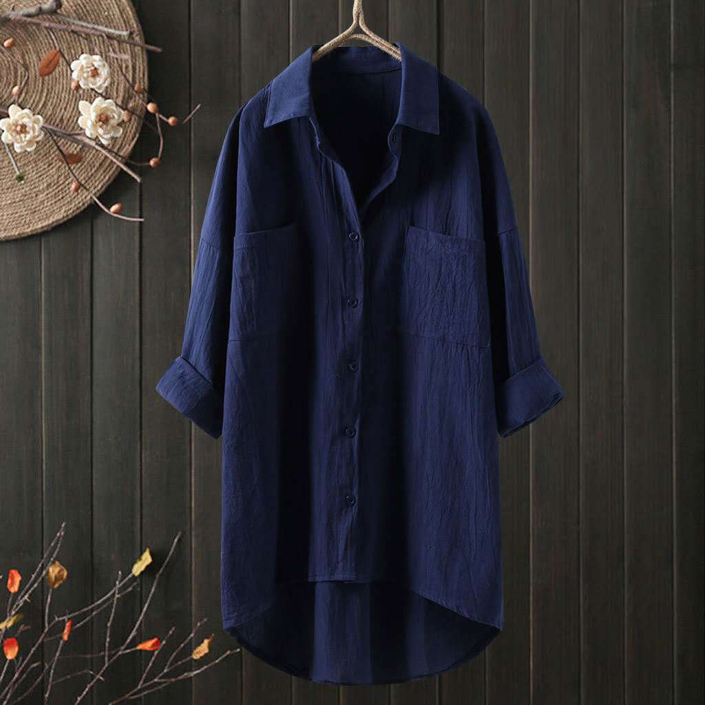 Cotton Linen Button Down Loose Fit Tunic Shirt