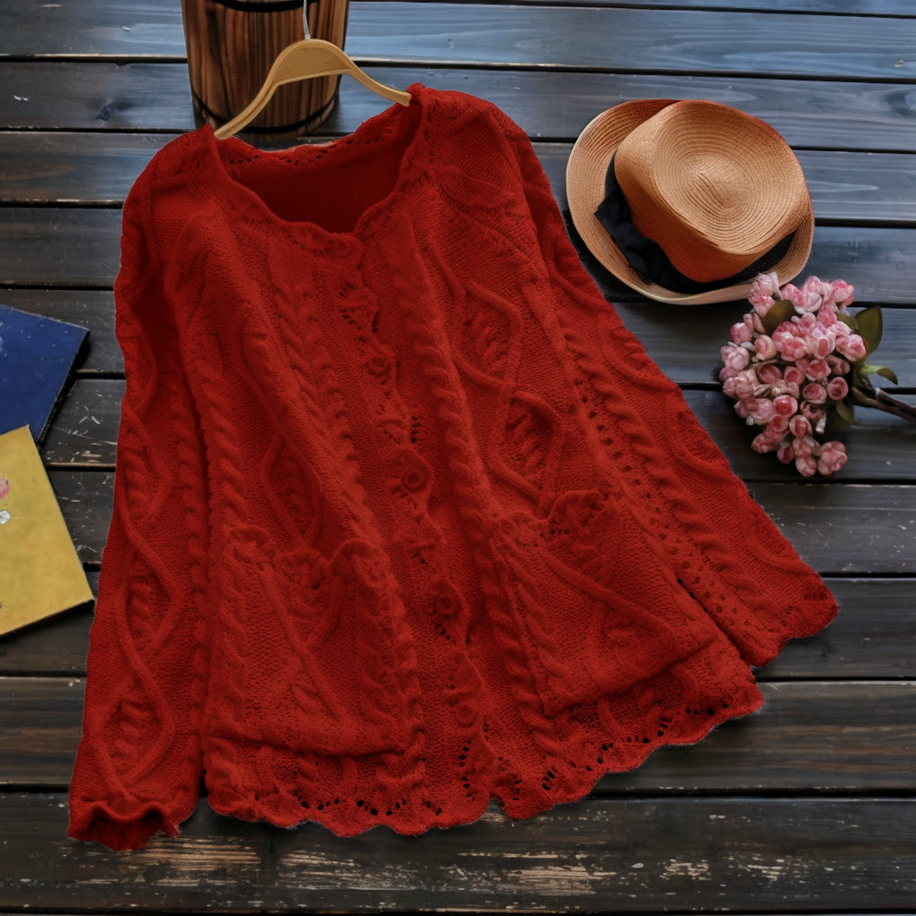 Vintage Jacquard Weave Pocket Button Comfy Sweater