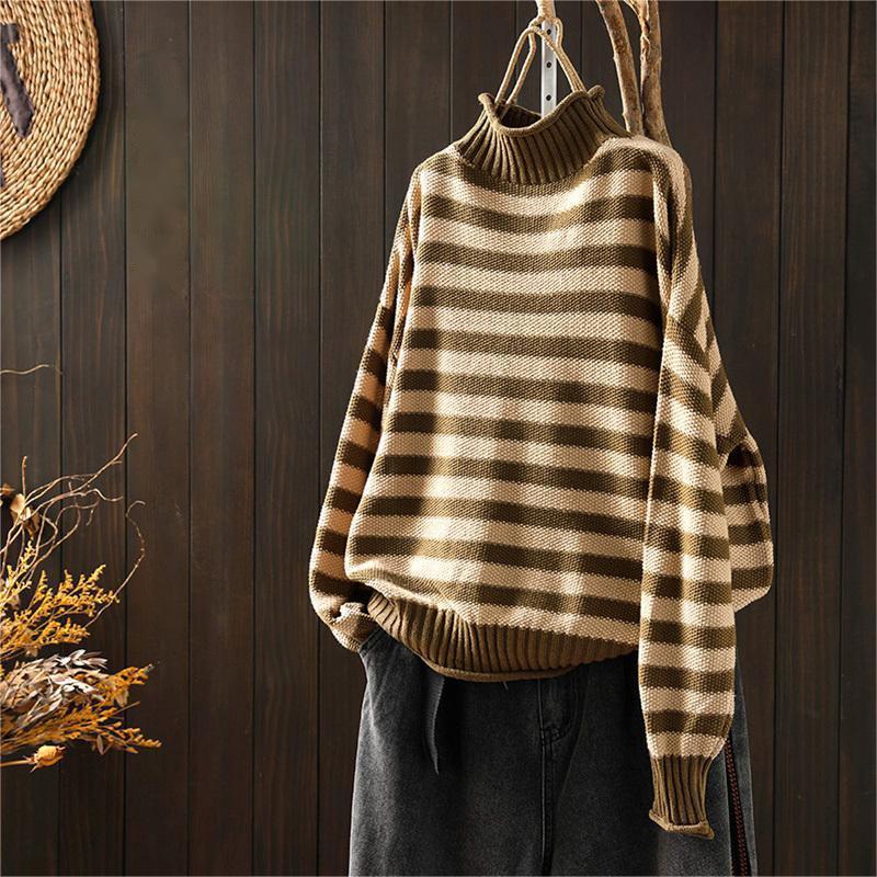 Women's loose casual three-dimensional striped sweater