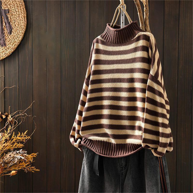 Women's loose casual three-dimensional striped sweater