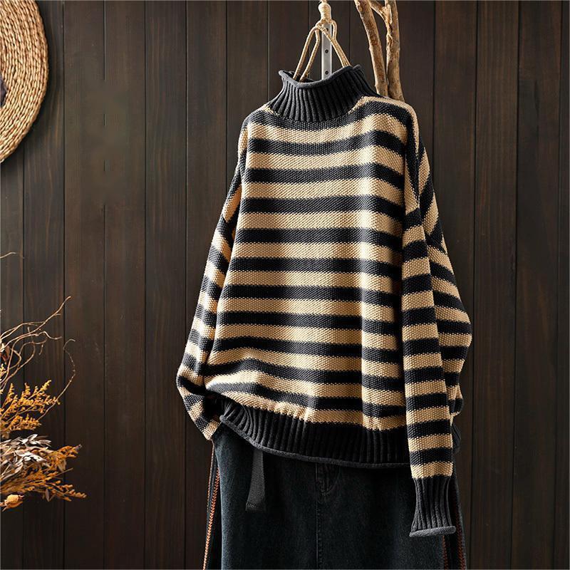 Women's loose casual three-dimensional striped sweater
