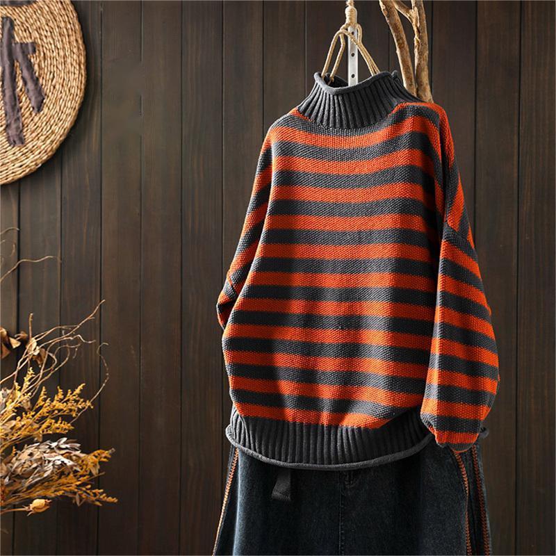 Women's loose casual three-dimensional striped sweater