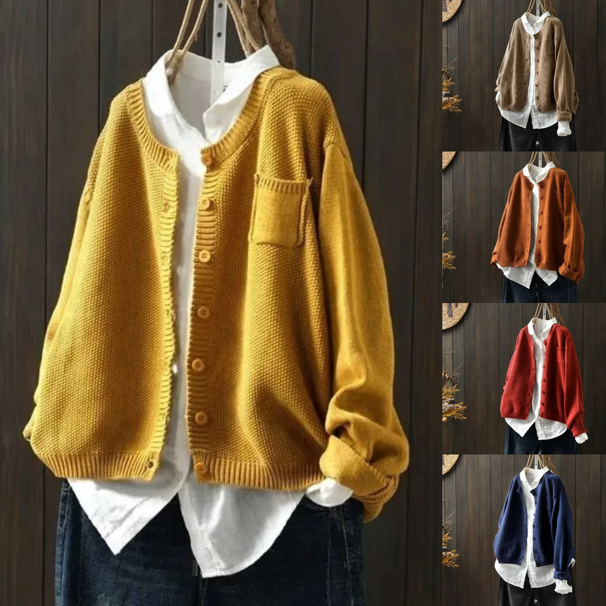 Women Vintage Solid Cardigans Sweaters Coats