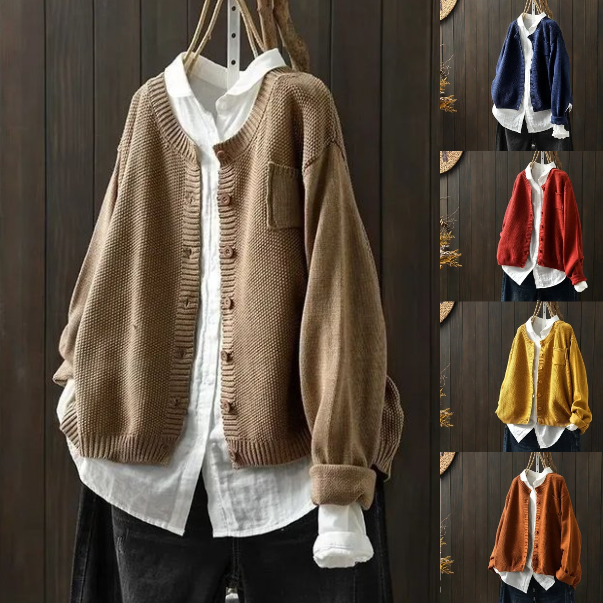 Women Vintage Solid Cardigans Sweaters Coats