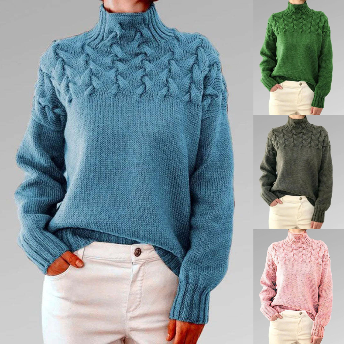 Women's knitted turtleneck long sleeve sweater