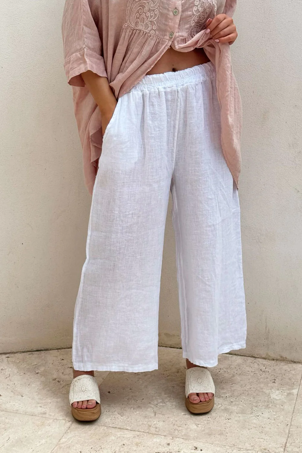 Women's Cotton and linen wide leg pants