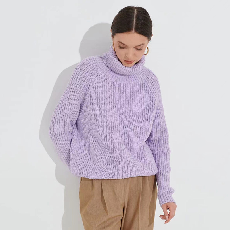 Solid Color Cashmere Turtleneck Casual Mid-Length Sweater