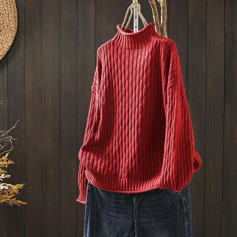 WOMAN'S TURTLENECK THREE-DIMENSIONAL DIAMOND KNITTED SWEATER