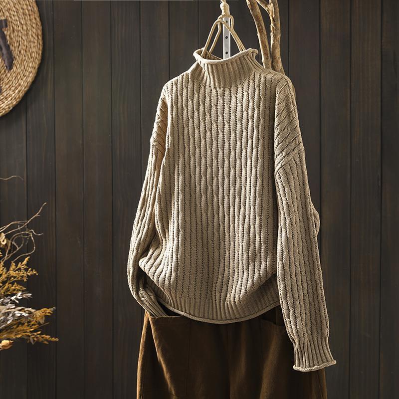 WOMAN'S TURTLENECK THREE-DIMENSIONAL DIAMOND KNITTED SWEATER