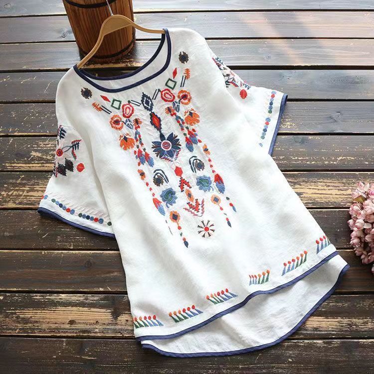 Cotton Linen Ethnic Style Embroidered Vintage Shirt